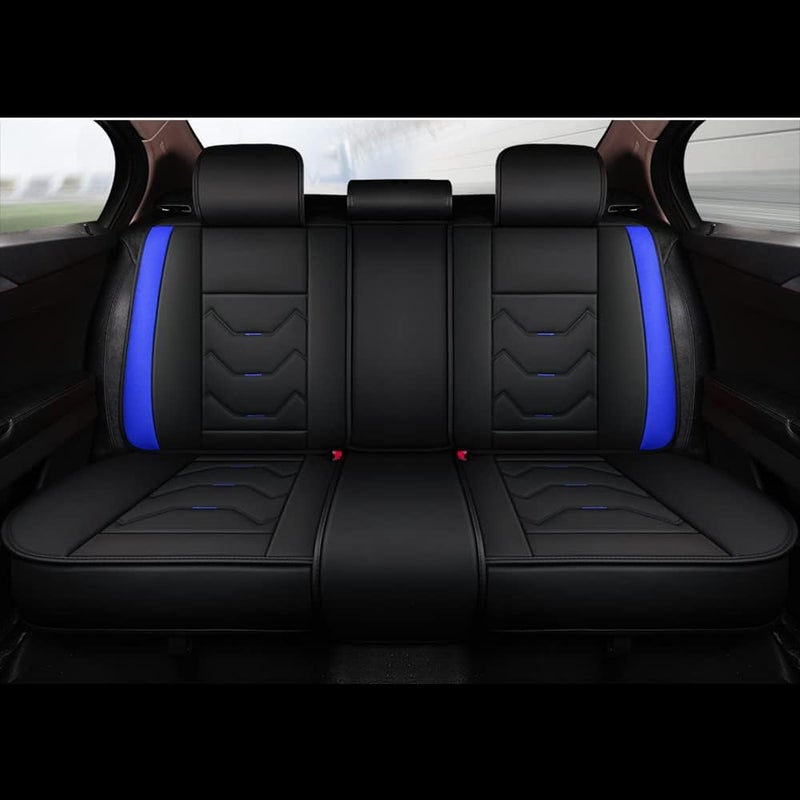 otoez Universal Leather Car Seat Covers 5 Seat Full Set Automotive Seat Protector Replacement Compatible with Most Honda Toyota Chevy Ford Vehicles, Trucks, SUVs(Blue+Black,with Pillows) - Image 2